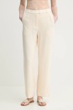MUNTHE pantaloni FARRIS femei, culoarea bej, drept, high waist, 251141725112