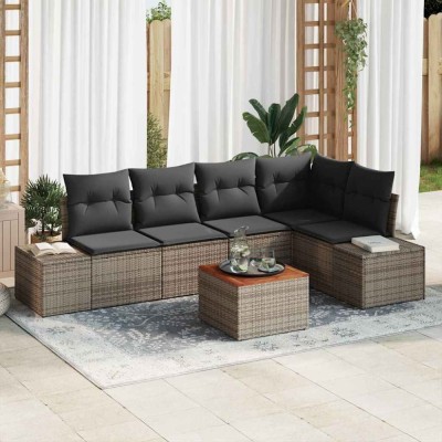 vidaXL Set Canapea Grădină 6 pcs Gri Poliratan, Sticlă, Poliester foto