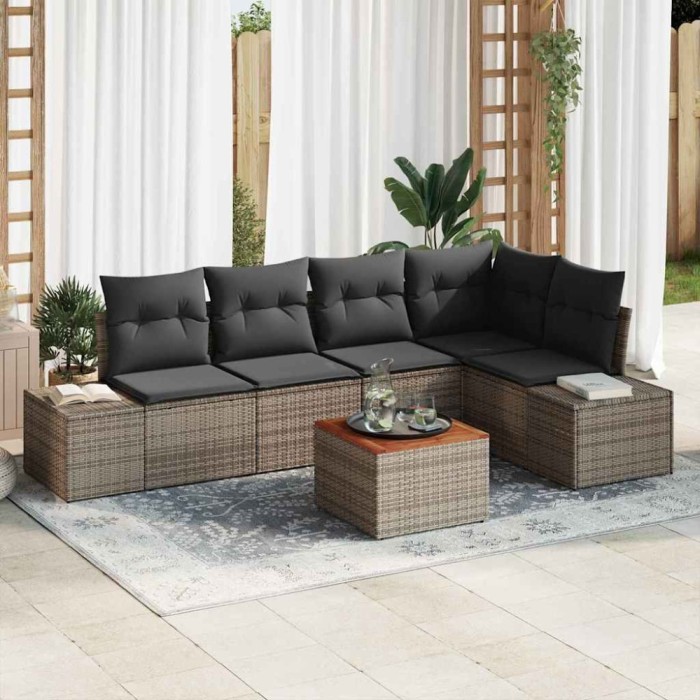 vidaXL Set Canapea Grădină 6 pcs Gri Poliratan, Sticlă, Poliester