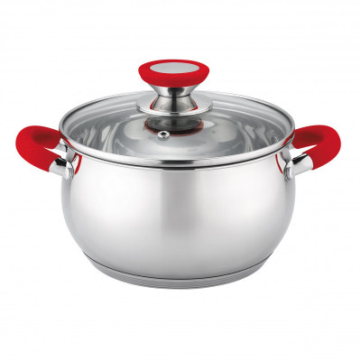 Cratita Oliver Voltz OV51210N22, 22cm, 4.6 l, Inductie, Manere silicon, Inox / rosu foto