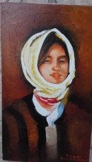 Tablou fata cu basma galbena semnat Cimpoesu dupa Grigorescu.