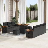 Set de canapea de grădină vidaXL cu 10 piese și perne Ratan Polimer Negru, Set de dining de grădină vidaXL cu 3 piese și perne Ratan Polimer Negru