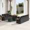 Set de sofa pentru gradina Gossi 10 piese cu perne negre ratan poli acacia, set de mese pentru gradina Gossi 3 piese cu perne negre ratan poli acacia