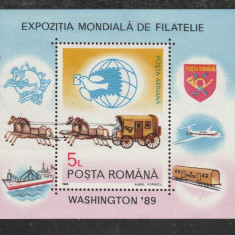 Romania 1989 - #1230 Expozitia Mondiala de Filatelie Washington 1v S/S MNH