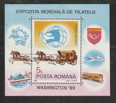 Romania 1989 - #1230 Expozitia Mondiala de Filatelie Washington 1v S/S MNH foto
