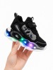 Adidasi cu lumini Led, Model Cyx, Baieti, Piele ecologica, Negru (Marime