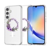 Husa pentru samsung galaxy a36 5g, atasare magnetica, magsafe, pink wreath 10, clear