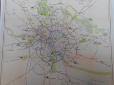 Harta Bucuresti, reteaua de transport in comun, 1966, 50x50 cm, caserata