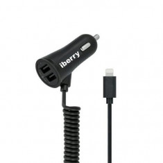 Incarcator Auto Universal 2xUSB + Cablu Lightning - Iberry MiColor Negru foto