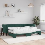 VidaXL Pat de zi cu extensie și saltele verde &icirc;nchis 80x200 cm catifea