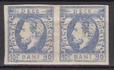 ROMANIA 1872 LP 31c REGELE CAROL I CU BARBA 10 BANI IMPRESIUNE DEFECTUOASA PERECHE GUMA ORIGINALA SARNIERA