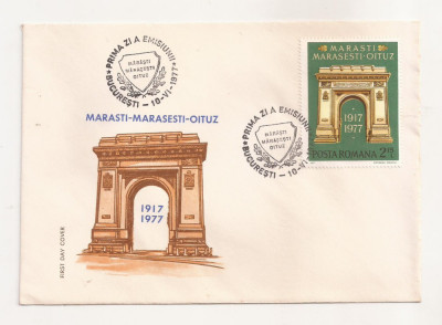 P3 Plic FDC-Prima zi a emisiunii-Marasti, Marasesti, Oituz, necirculat 1977 foto