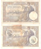 SV * Iugoslavia / Serbia LOT 2 x 100 DINARI / STO DINARA 1929 * Supratipar VERIFICATO Ocupatia Italiana si 1 martor