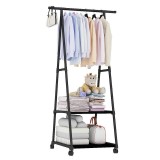 Cumpara ieftin Suport Haine Triunghiular cu 2 Rafturi Inferioare, Metalic, 160cm x 55cm x 42cm
