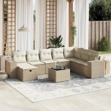 vidaXL Set canapele de grădină, 9 piese, cu perne, bej, poliratan