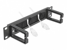 Organizator cabluri 10&quot; 1U pentru cabinet cu 2 inele + perii Negru, Delock 66485