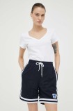 Deus Ex Machina pantaloni scurti femei, culoarea albastru marin, neted, high waist