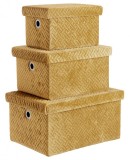 Set 3 cutii depozitare velur ocru Averill 24x17x14 cm, 29x23x16 cm, 36x26x18 cm