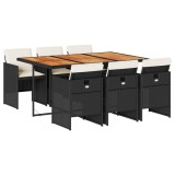 Set mobilier de gradina cu perne, 7 piese, negru, poliratan
