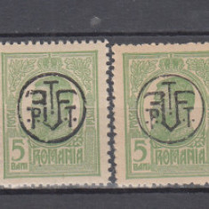 ROMANIA 1919 LP 71 I CAROL I SUPRATIPAR P.T.T.F.F. HARTIE ALBA+GRI+RANVERSAT MNH