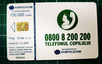 Cartela telefonica Romtelecom 10 lei Abstract Telefonul Copilului 2HACW4 100.000 unitati expira 01.11.2009 Craciun foto