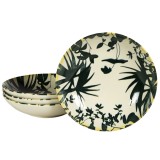 Set 4 farfurii adanci, 21 cm, Hawaii, Crem deschis cu frunze negre