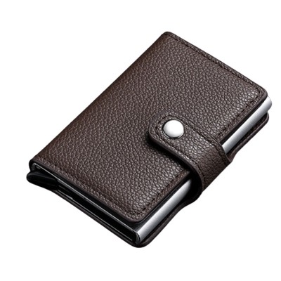 Portofel, maro, Slim, RFID, Piele de inalta calitate, slot din aliaj de aluminiu, compact, elegant, ideal pentru carduri, bancnote si documente foto