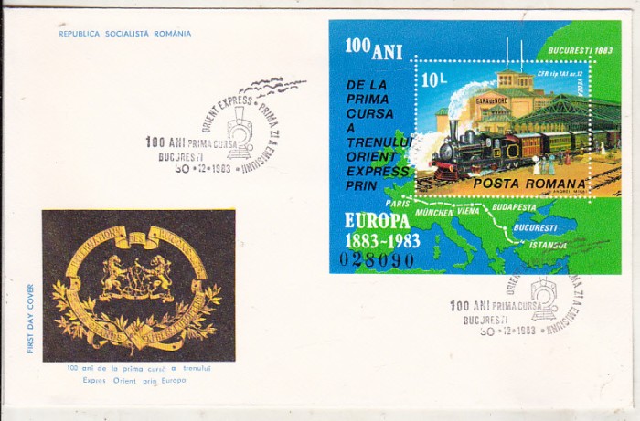 bnk fil FDC 100 ani de la prima cursa Orient Express 1883 1983