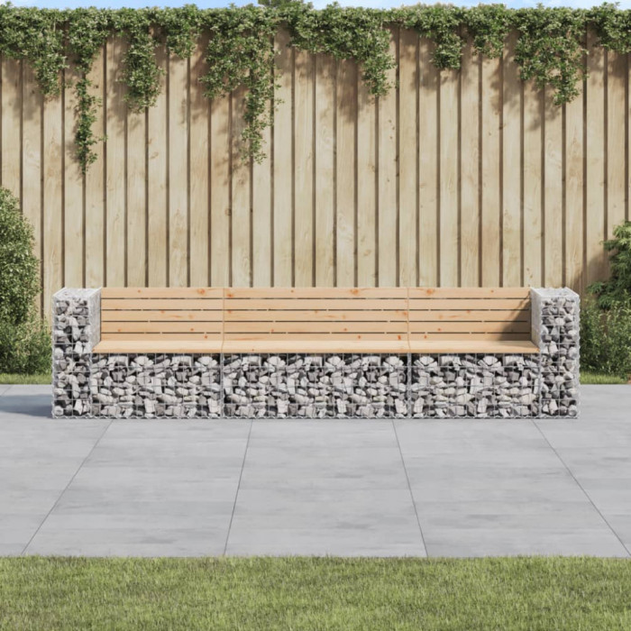 vidaXL Bancă de grădină, design gabion, 287x71x65,5cm, lemn masiv pin 3196251