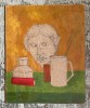 Tablou / lucrare Janco, ulei pe mucava, 41x33 cm, eticheta Ein Hod / Marcel Janco pe verso, artist roman, avangarda, fara rama, fara sticla, Abstract, Suprarealism