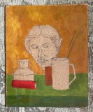 Tablou / lucrare Janco, ulei pe mucava, 41x33 cm, eticheta Ein Hod / Marcel Janco pe verso, artist roman, avangarda, fara rama, fara sticla