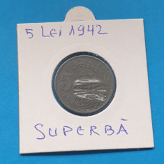 Moneda veche Regatul Romaniei 5 Lei 1942 piesa SUPERBA