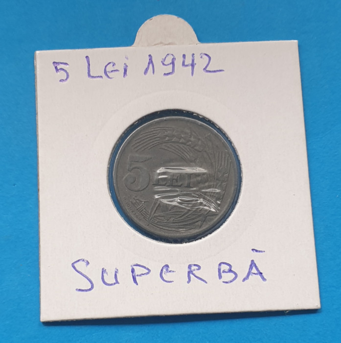 Moneda veche Regatul Romaniei 5 Lei 1942 piesa SUPERBA