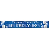Banner de perete metalizat albastru pentru petrecere, Birthday Boy, 250x11 cm, CMCLASS