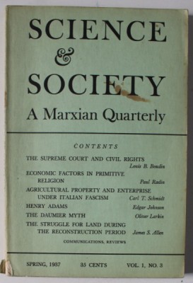 SCIENCE and SOCIETY , A MARXIAN QUARTERLY , NO. 3 , SPRING , 1937 foto