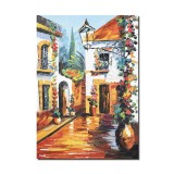 Tablou pictat manual, Aleea cu felinar, 70x50cm ulei pe panza in cutit efect 3D, gata de agatat pe perete