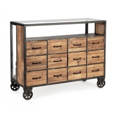 Comoda 12 sertare lemn otel Ruote 122x49.5x95.5 cm