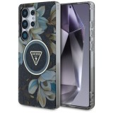 Husa pentru Samsung Galaxy S25 Ultra - Guess IML Metal Glitter Flowers Triangle MagSafe (GUHMS25LHFLPEDK) - Black