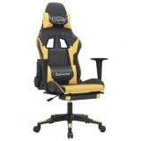 Scaun de gaming cu suport picioare negru/auriu, piele ecologica