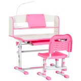 HOMCOM Birou Copii 6-12 Ani, Reglabile pe &Icirc;nălțime cu Blat &Icirc;nclinabil la 45&deg;, cu Bancă și Scaun, 80x54,5x82-104 cm, Roz | Aosom Romania