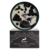 Lumanare parfumata din ceara de soia cu flori si cristale de obsidian negru - cedru - King of swords