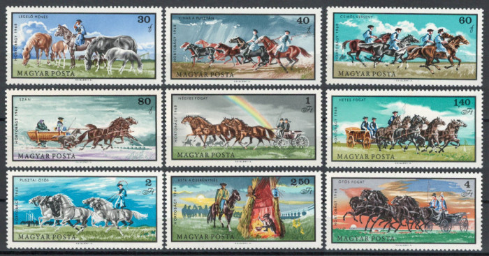 Ungaria 1968 Mi 2423/31 MNH - Cresterea cailor in Puszta