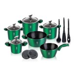 Set 15 piese 6 vase Gatit Aluminiu Marmorat Inductie Grunberg GR2715V Verde