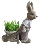 Decoratiune de gradina iepure cu carucior pentru flori, 49 cm