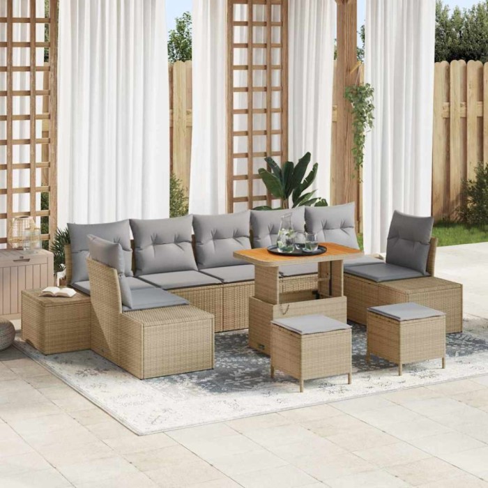 vidaXL Set de canapele pentru grădină cu pernă 10 pcs Bej Rattan poli