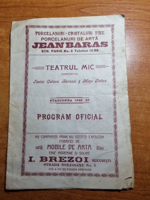 program teatru mic 1926-1927-misu fotino,tantzi cutava barozzi