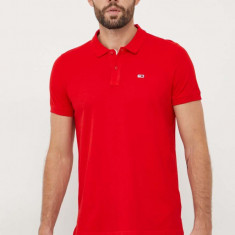 Tommy Jeans polo de bumbac culoarea rosu, neted, DM0DM18312