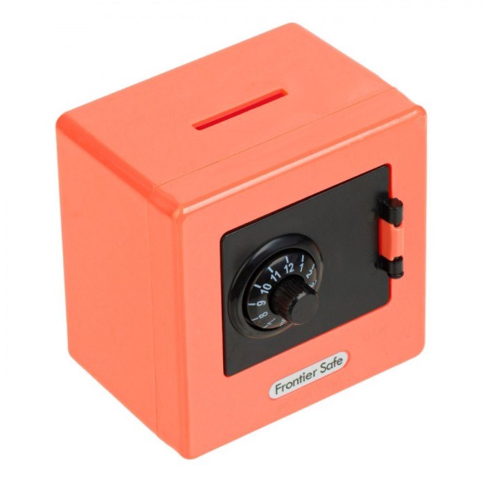 Pușculiță Plastic, Frontier Safe, Formă Seif, Culoare Somon, Dimensiuni 9x6x9cm