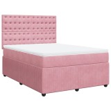 Cumpara ieftin Pat box spring cu saltea, roz, 140x200 cm, catifea