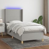 Gossi pat cu arcuri, saltea si led, gri deschis, 100x200 cm, textil